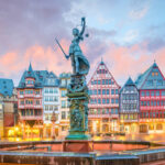 Old town square romerberg in Frankfurt, Germany at twilight